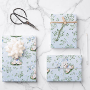 Lamb Blue Floral Baby Duschpapier Geschenkpapier Set