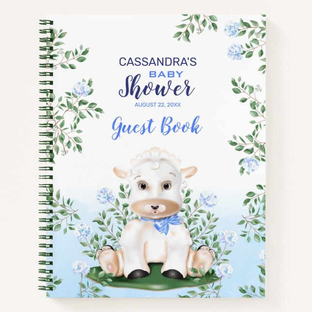 Lamb Blue Floral Baby Showbook Notizbuch (Vorderseite)