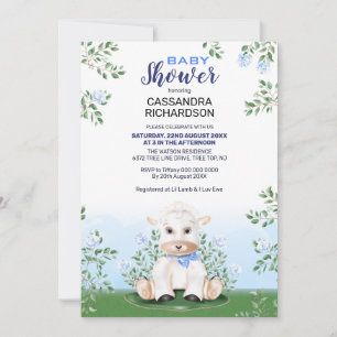 Lamb Blue Floral Boy Baby Dusche Einladung