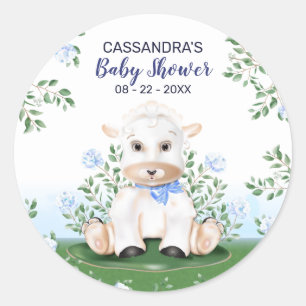 Lamb Blue Floral Boy Baby Dusche Runder Aufkleber