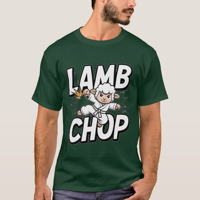 Lamb Chop! Funny Karate Lamb in Gi T-Shirt (Vorderseite)