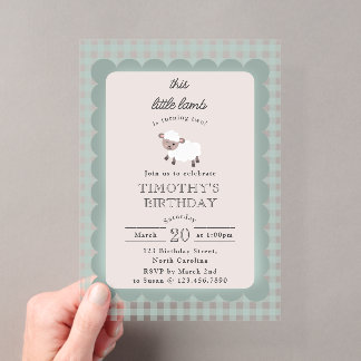 Lamb Farm Party Animals Boys Birthday Blue Acryleinladungen