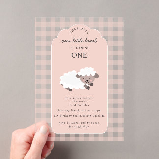Lamb Farm Party Animals Girls 1st Birthday Girl Acryleinladungen