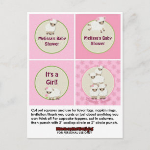 LAMB Girl Baby Dusche Cupcake Topper Sweet Dreams Einladungspostkarte