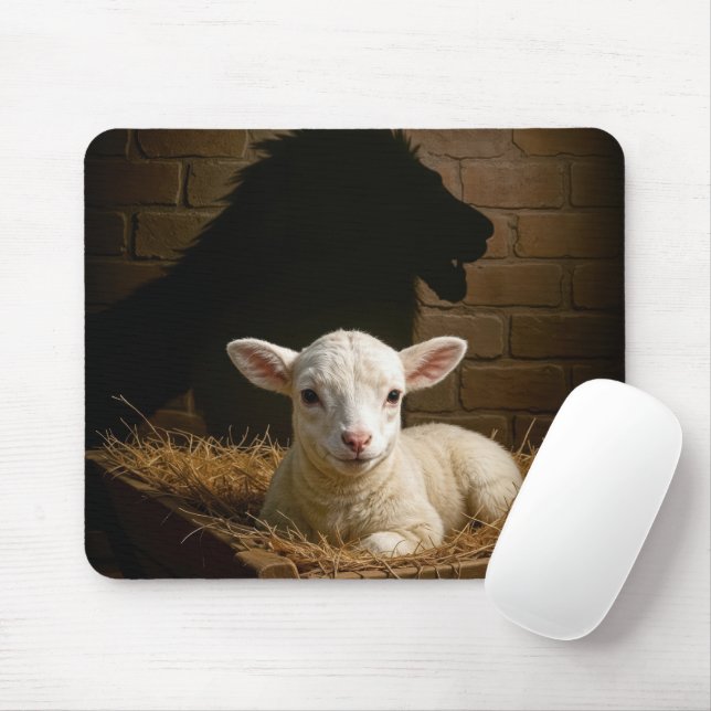 Lamb In a Manger With Lion Shadow Mousepad (Mit Mouse)