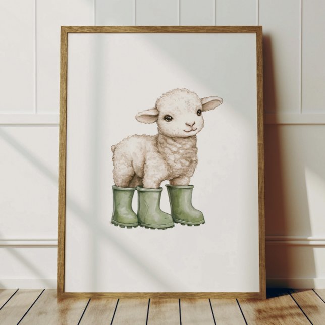 Lamb in Sage Green Boots Poster Kids Room Decor (Von Creator hochgeladen)
