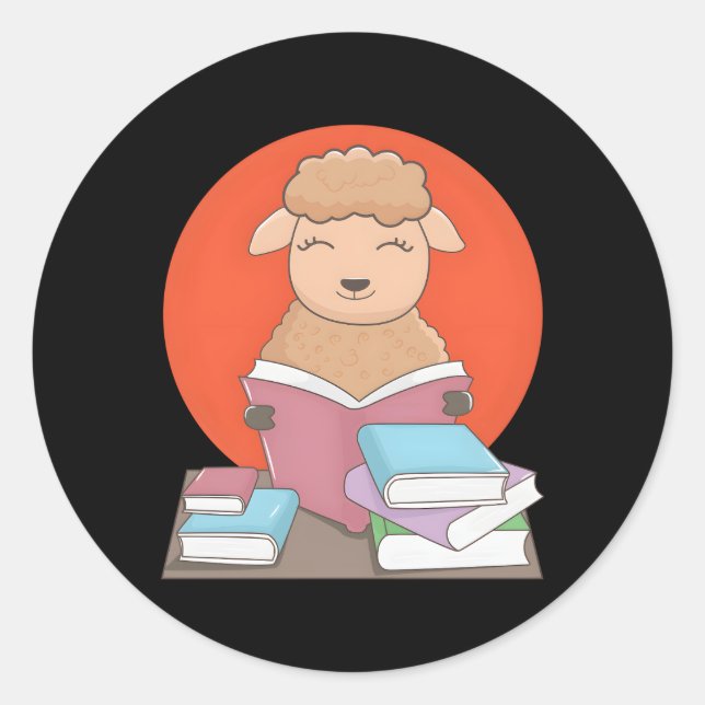 Lamb Reading Books Literatur Hobby Sheep Runder Aufkleber (Vorderseite)