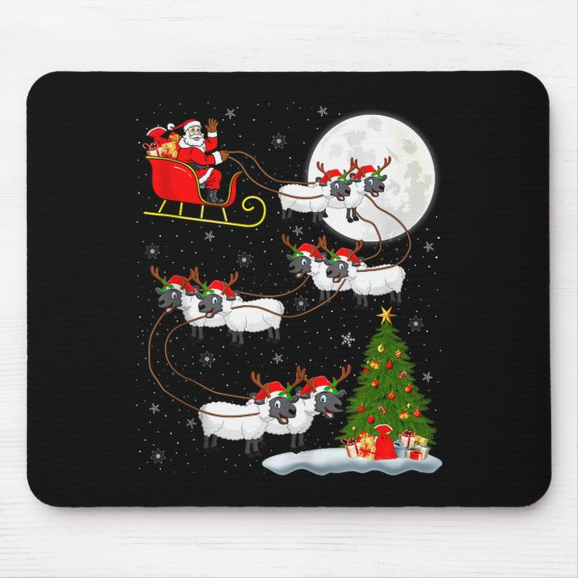 Lambs Sheep Santa Sleigh Flying Funny Magical Chri Mousepad (Vorne)