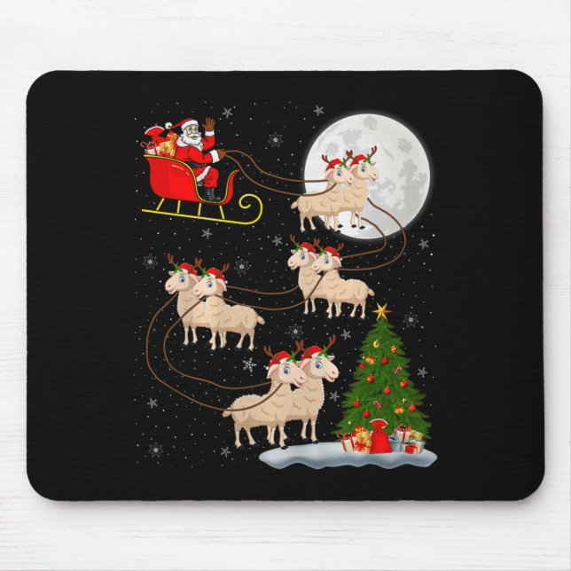 Lambs Sheep Santa Sleigh Flying Funny Magical Chri Mousepad (Vorne)