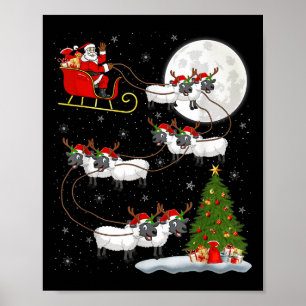 Lambs Sheep Santa Sleigh Flying Funny Magical Chri Poster