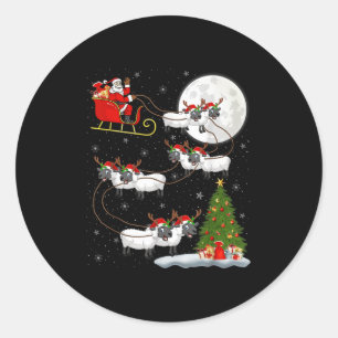 Lambs Sheep Santa Sleigh Flying Funny Magical Chri Runder Aufkleber