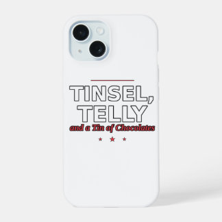 Lametta, Fernseher und eine Dose Pralinen Hülle iPhone 15 Hülle