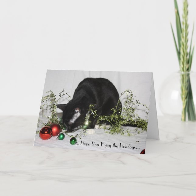 Lametta-Katze Feiertagskarte (Vorderseite)