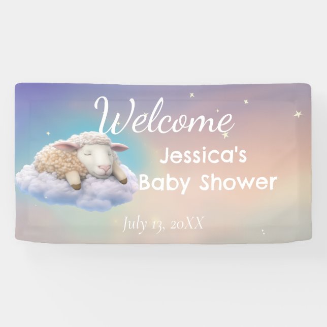 Lamm auf einer Cloud-Babydusche Banner (Horizontal)