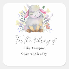 Lamm - Baby-Dusche Buchzeichen, Babybücher Quadratischer Aufkleber