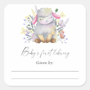 Lamm - Baby-Shower-Exlibris, Bücher für Baby Quadratischer Aufkleber