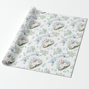 Lamm Blaues Blumen Baby Shower Geschenkpapier