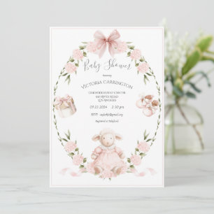 Lamm Florale Hortensien Rosa Baby Shower Einladung