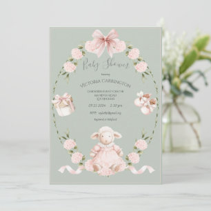 Lamm Florale Hortensien Rosa Salbei Mädchen Baby-P Einladung