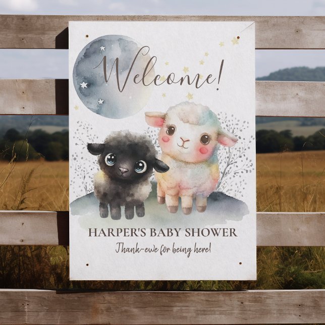 Lamm Gender Neutral Baby Shower Poster (Embark on a "baaaby" adventure under a star-studded sky with our ewe-nique poster.)