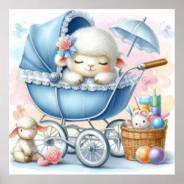 Lamm in einem Baby Carriage Boy Poster