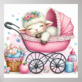 Lamm in einem Baby Carriage Girl Poster