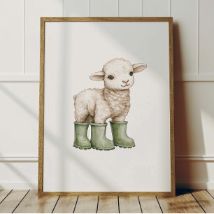 Lamm in Salbeigrünen Stiefeln Poster Kinderzimmer 