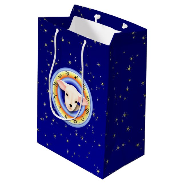 Lamm in Zodiac Wheel Mittlere Geschenktüte (Rückseite Schrägansicht)