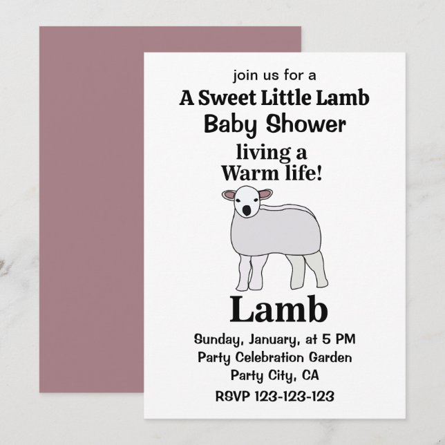 Lamm lebt ein warmes Leben Funny Lamb Baby Dusche Einladung (Vorne/Hinten)
