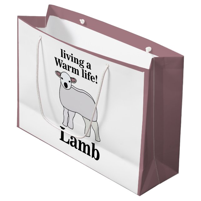 Lamm lebt ein warmes Leben Große Geschenktüte (Vorderseite Schrägansicht)