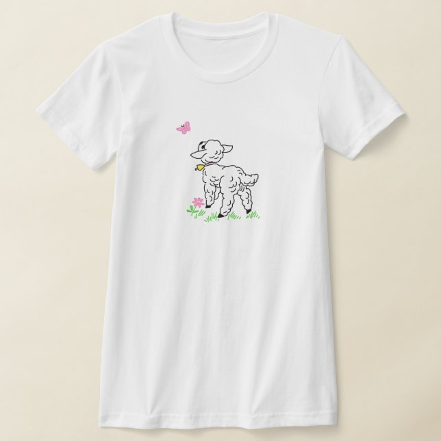 Lamm mit rosa Schmetterling T-Shirt (Ablage )