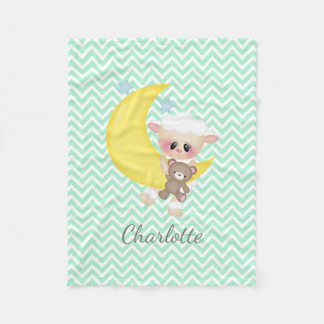 Lamm und Crescent Moon Kinderzimmer Fleecedecke (Vorderseite)