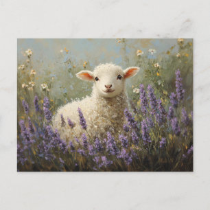Lamm- und Lavendelgemälde Postkarte
