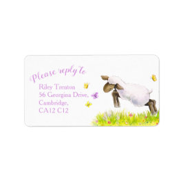 Lamm-Whimsy-Aquarell lila Antwortadressen Adressaufkleber