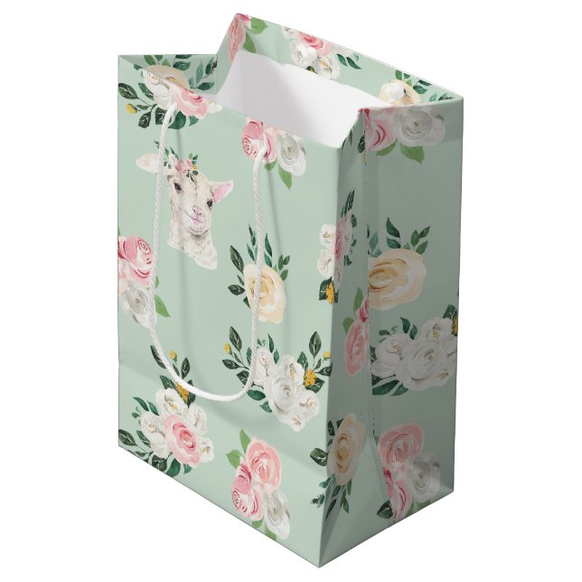 Lämmer und Rose Klare Bilder nahtlos Mittlere Geschenktüte (Vorderseite Schrägansicht)