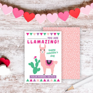 Lamming Pink Llama Girls Klassenzimmer Valentines Visitenkarte