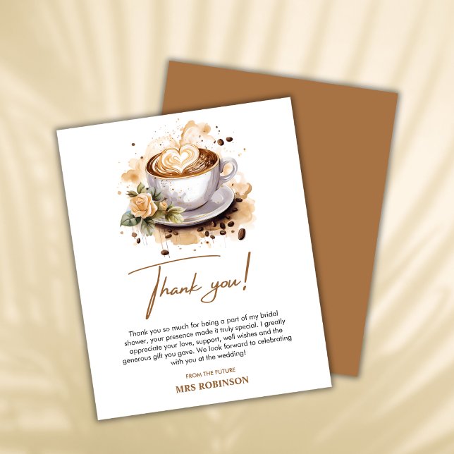 L'amour brasse la Fête des mariées Carte de remerc (Love is Brewing Coffee Bridal Shower Thank You Card    )