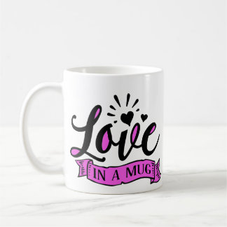 L'Amour Dans Une Mug Romantique Texte Noir Et Rose