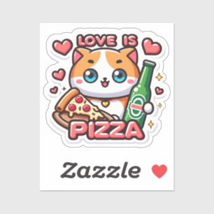 l'amour du chat est un autocollant à pizza