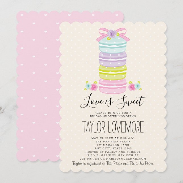 L'amour est doux Macaron Invitations de douche nup (Devant / Derrière)