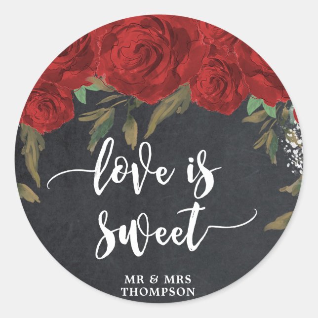 l'amour est doux rouge roses mariage auto-collant (Devant)