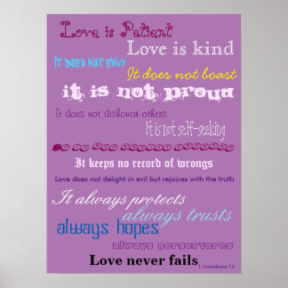 L'amour est le patient Bible Verse Poster