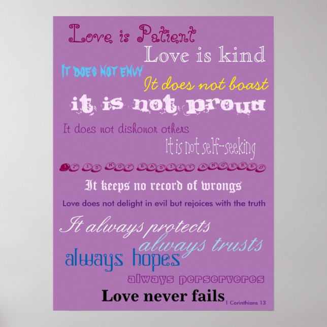 L'amour est le patient Bible Verse Poster (Devant)