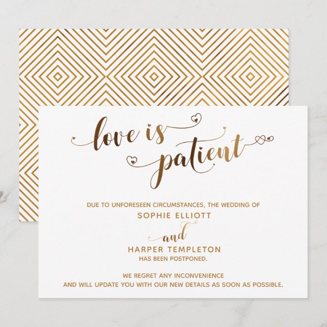 L'amour est Patient Carte de Mariage Repoussé en O (Devant / Derrière)