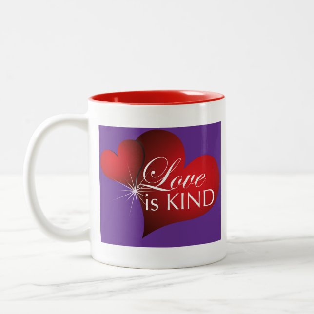 L'Amour Est Un Coeur Rouge Violet Deux Tons Mug (Gauche)
