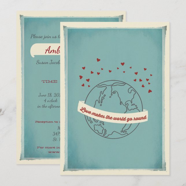 L'amour fait tourner le monde vers la Faire-part d (Devant / Derrière)