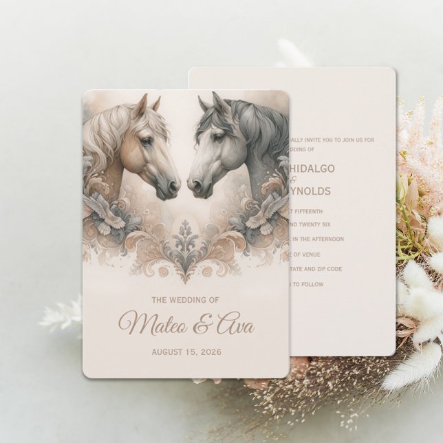 L'Amour Pour Les Chevaux Faire-part de mariage Spé (Love For Horses Special Wedding Invitation (front and back))
