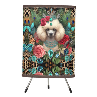 Lamp White Poodle Dog Blumenleopard Druckdesign