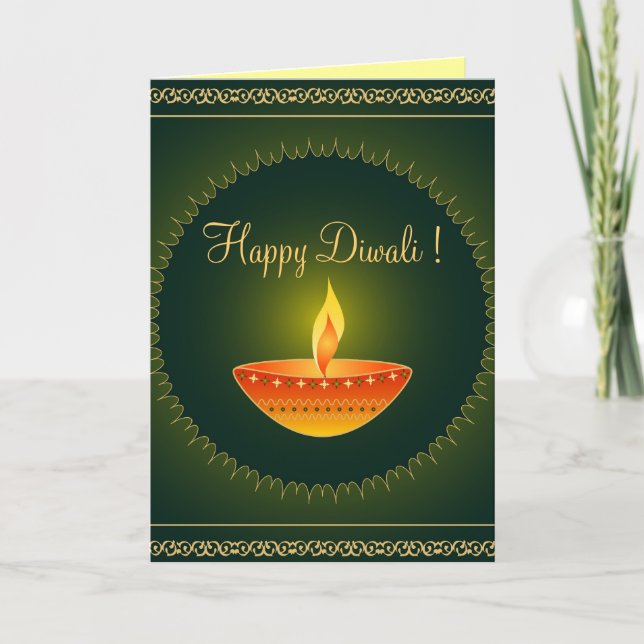 Lampe de Diwali sur le vert - carte (Devant)