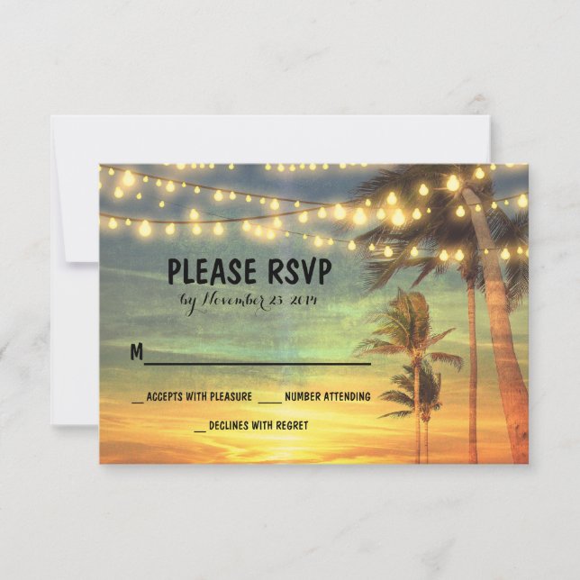 Lampen Strand Sonnenuntergang Hochzeit RSVP Karten (Vorderseite)